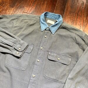 Vintage Emergency‎ Exit Shirt Mens L Colorblock Denim Chambray 90s Hong Kong